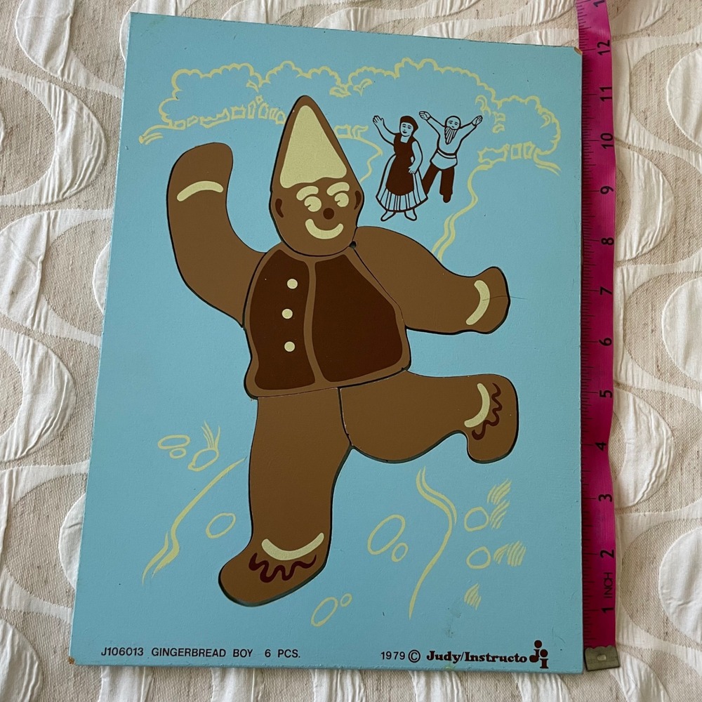 Vintage 1979 Judy Instructo Gingerbread Boy Wood Inlay Puzzle 6 Piece J106013